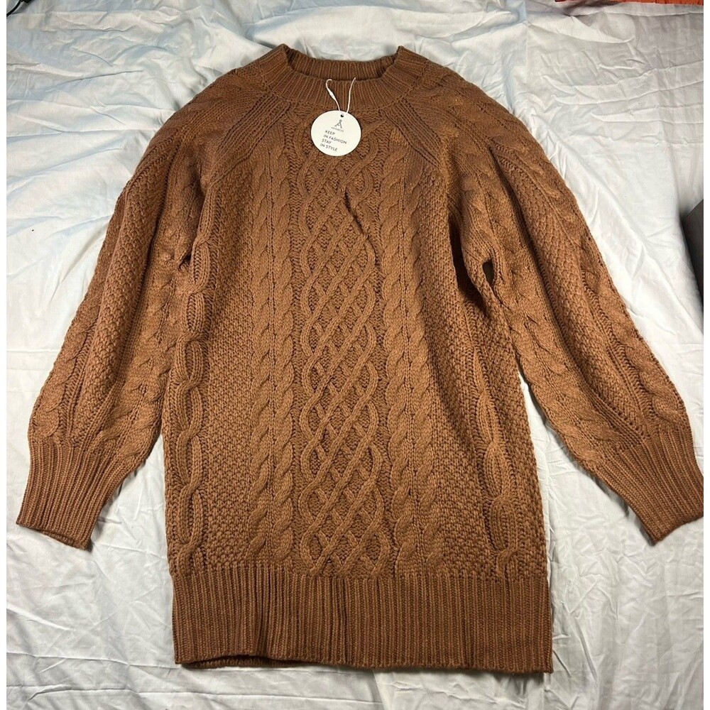 Anrabess Oversized Sweater Women Small Crew Neck Tan NWT  cozy soft